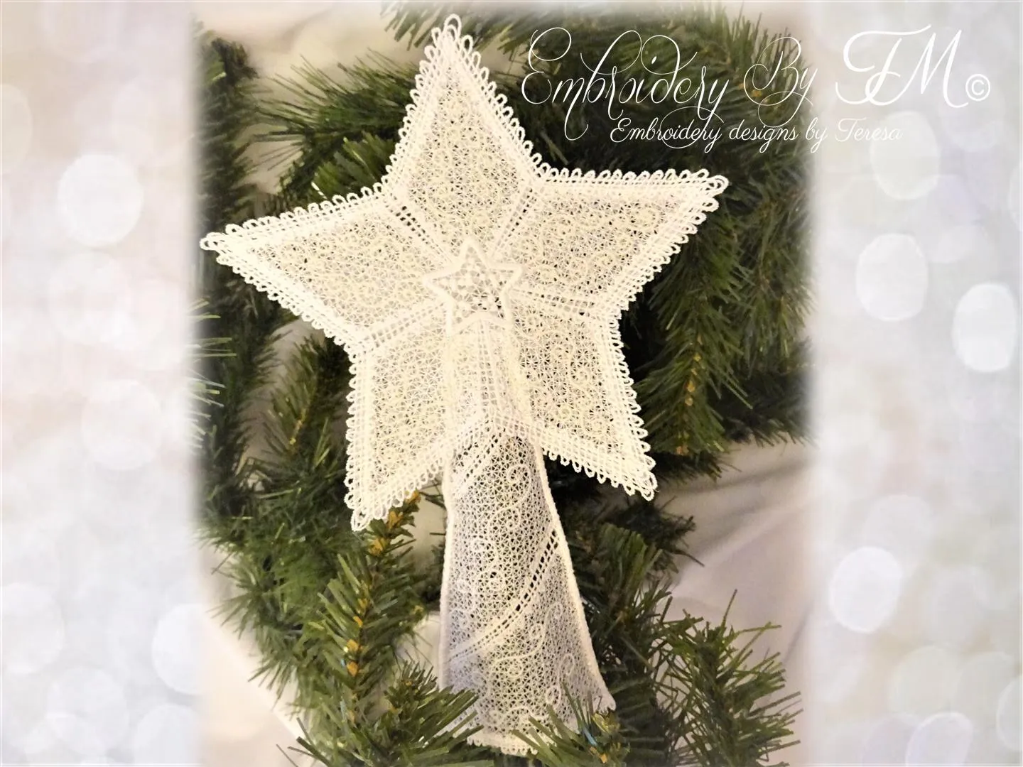 Comet and star on top of a Christmas tree