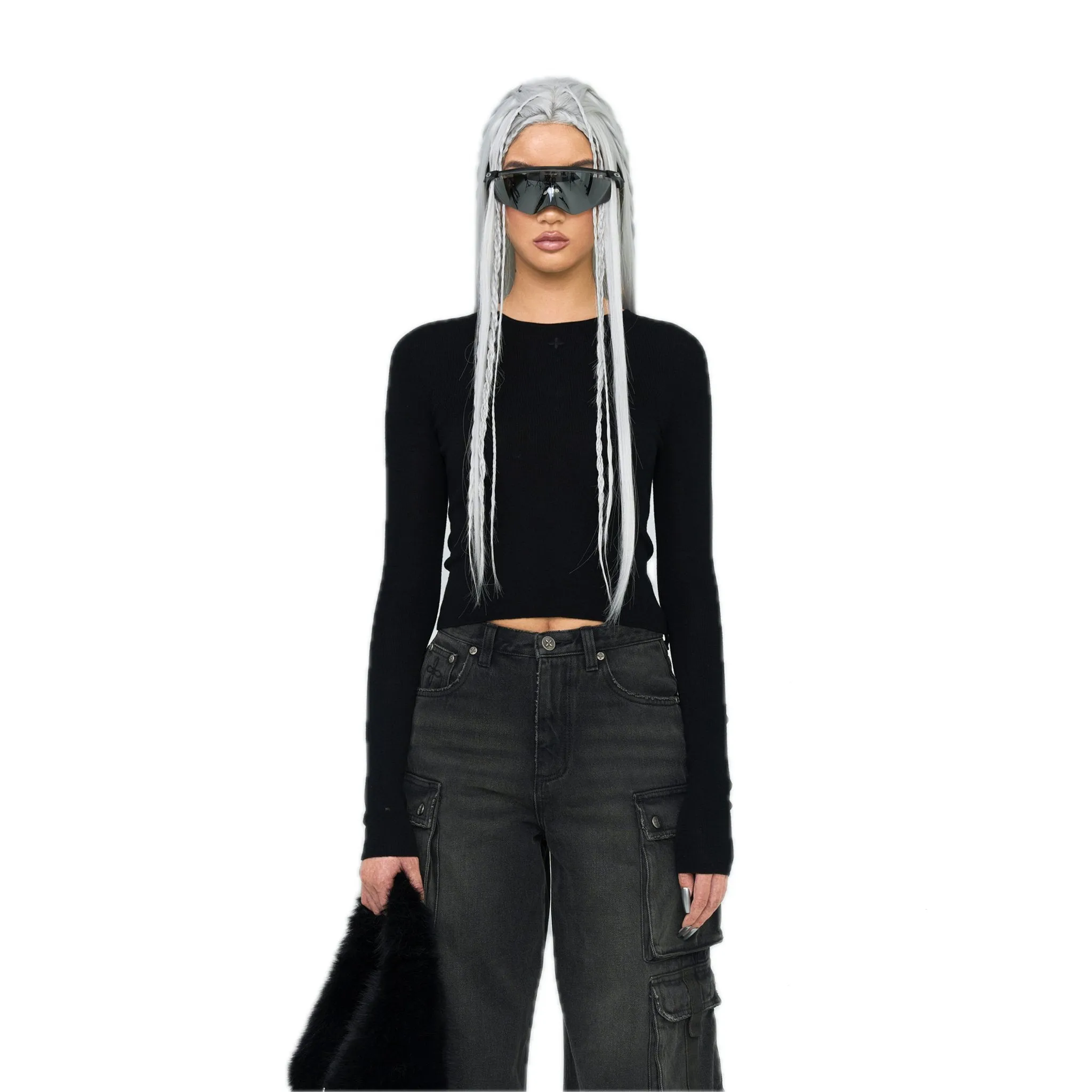 Compass Hug Knit Wool Top In Black