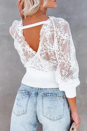 CONTRAST LACE KNIT SWEATER TOP