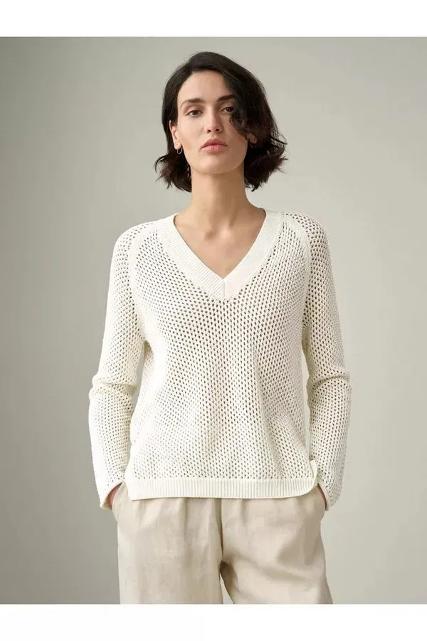 Cotton Mesh V Neck