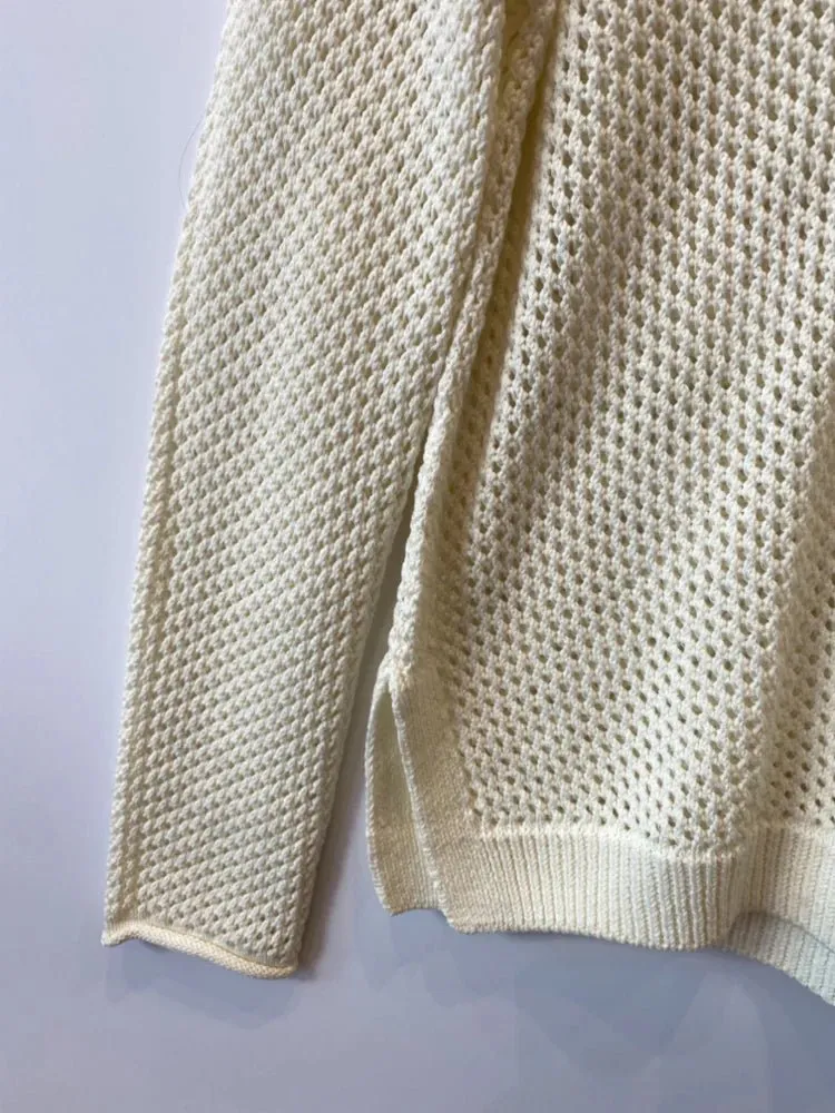 Cotton Mesh V Neck