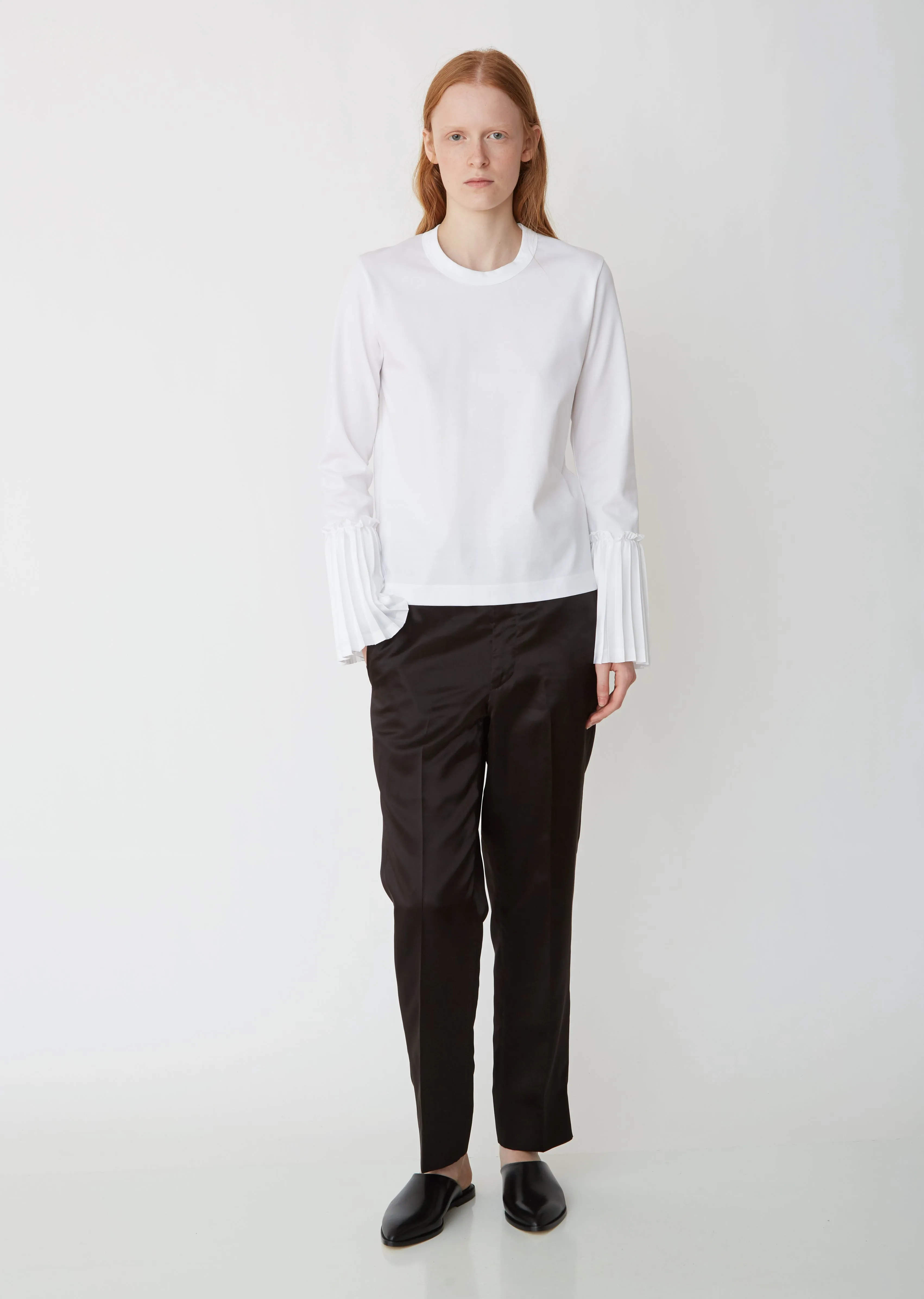 Cotton Ponte Top With Pleated Sleeves