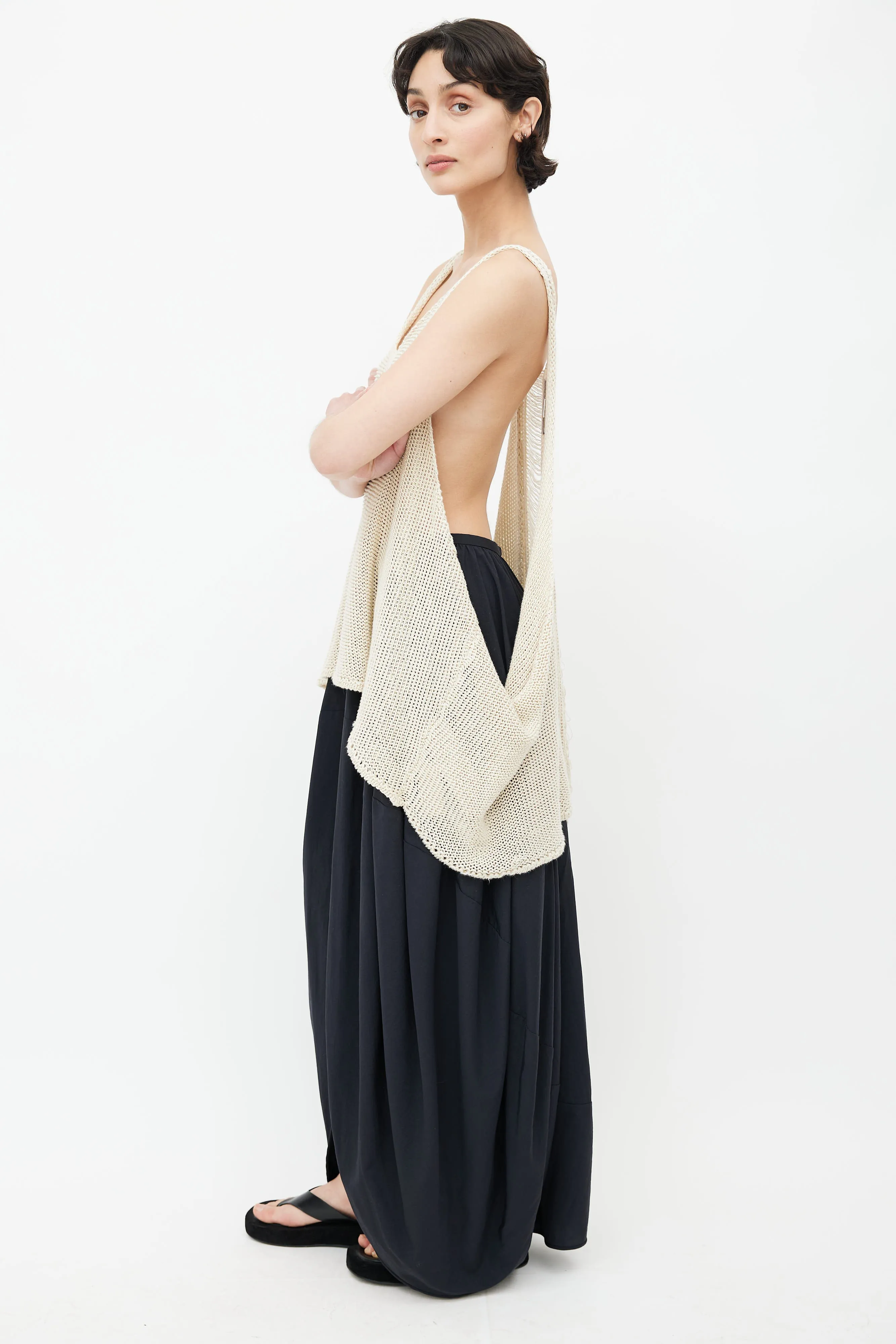 Cream Knit Distressed Top