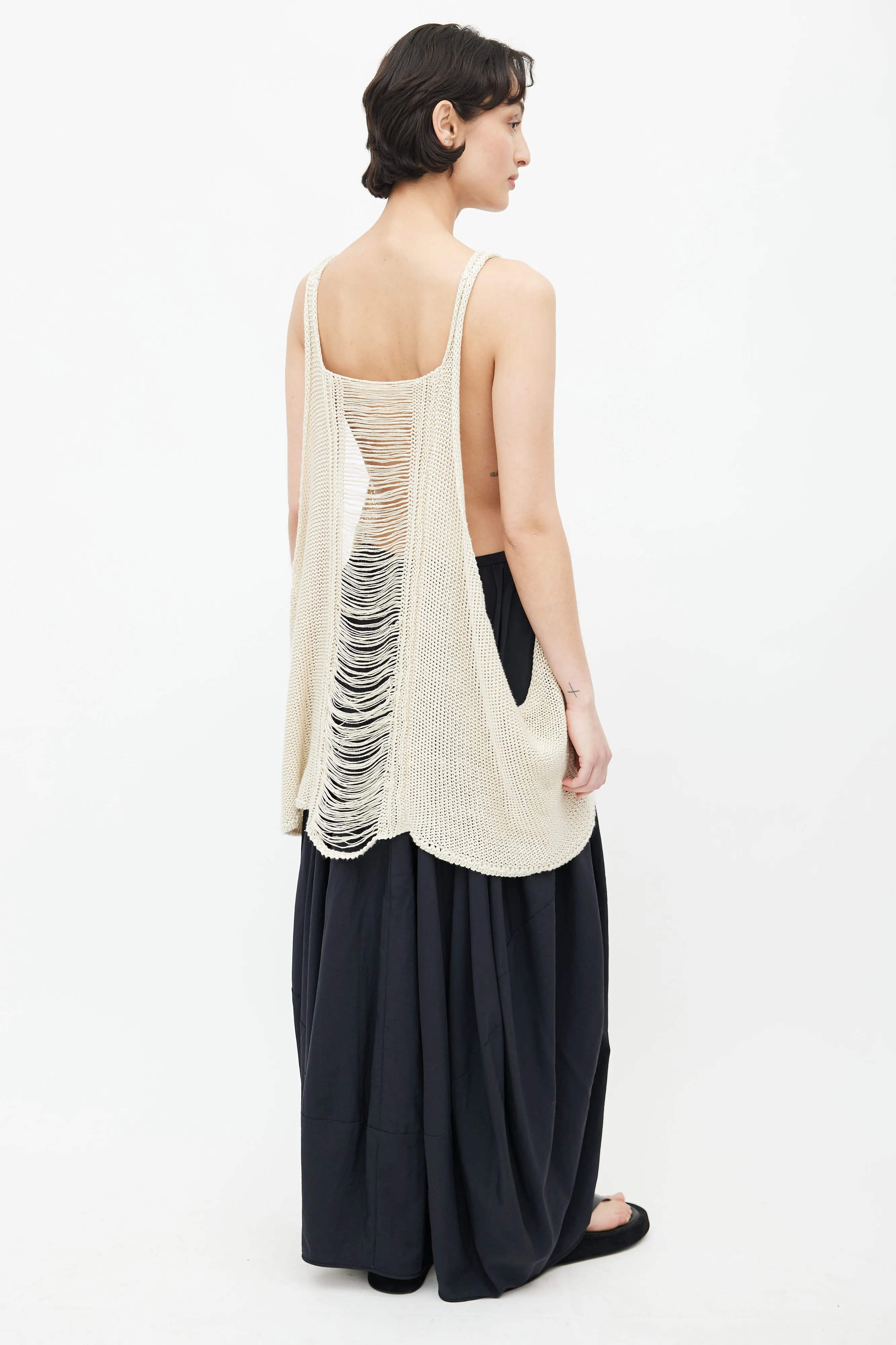 Cream Knit Distressed Top