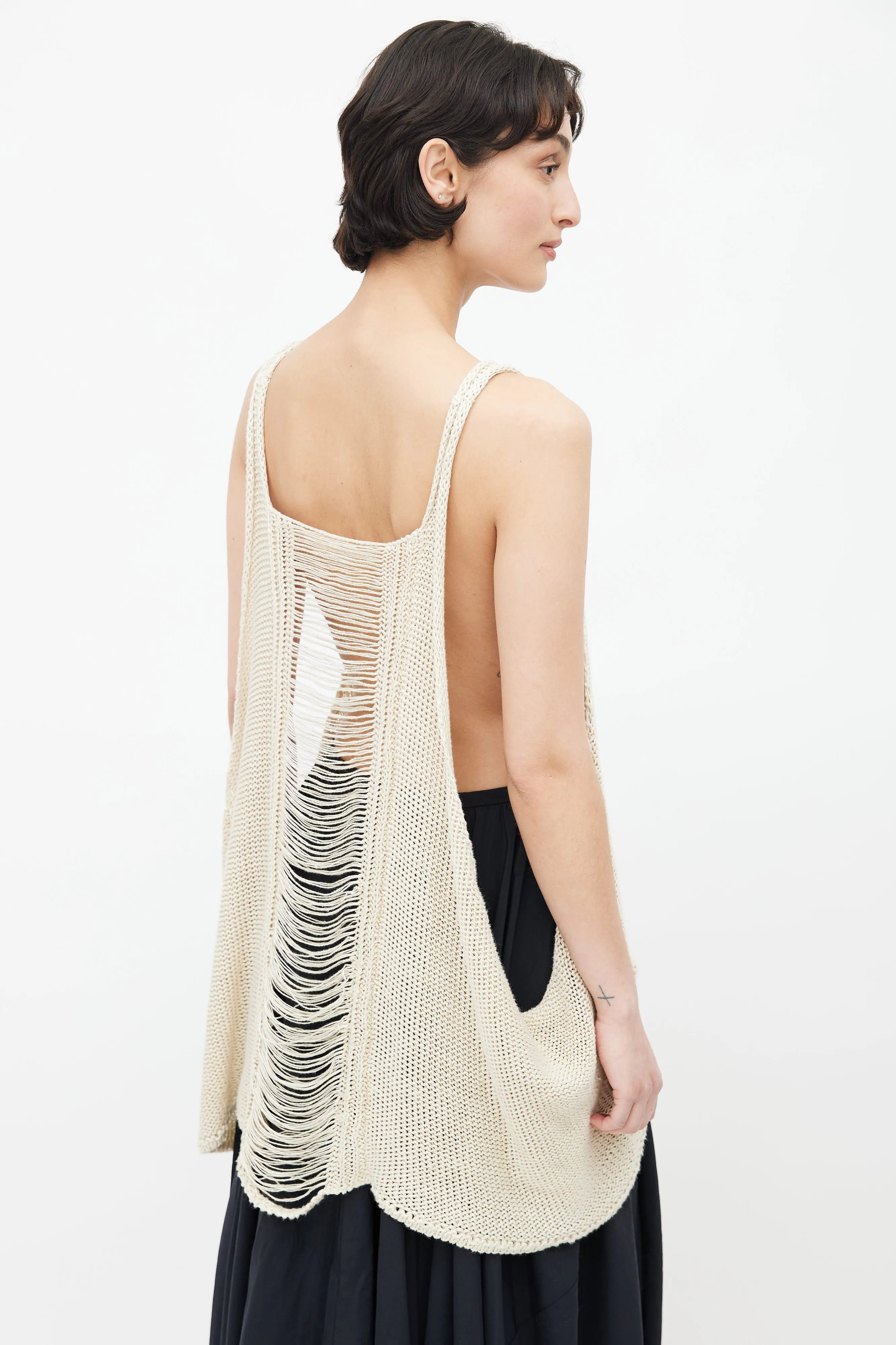 Cream Knit Distressed Top