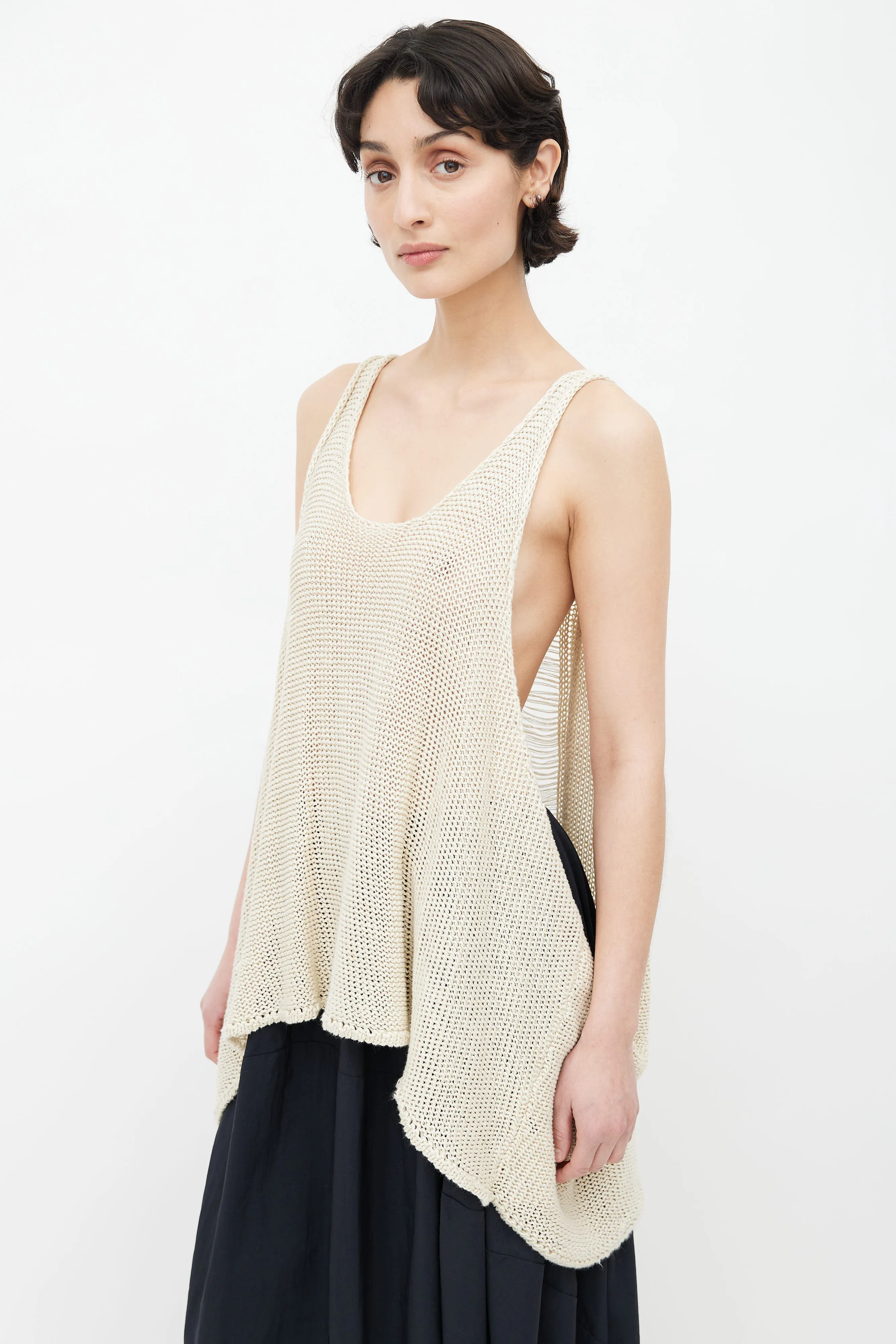 Cream Knit Distressed Top