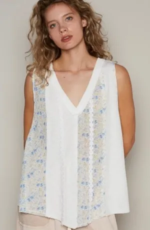 cream sleeveless knit-lace top