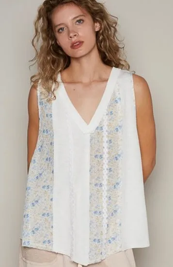 cream sleeveless knit-lace top
