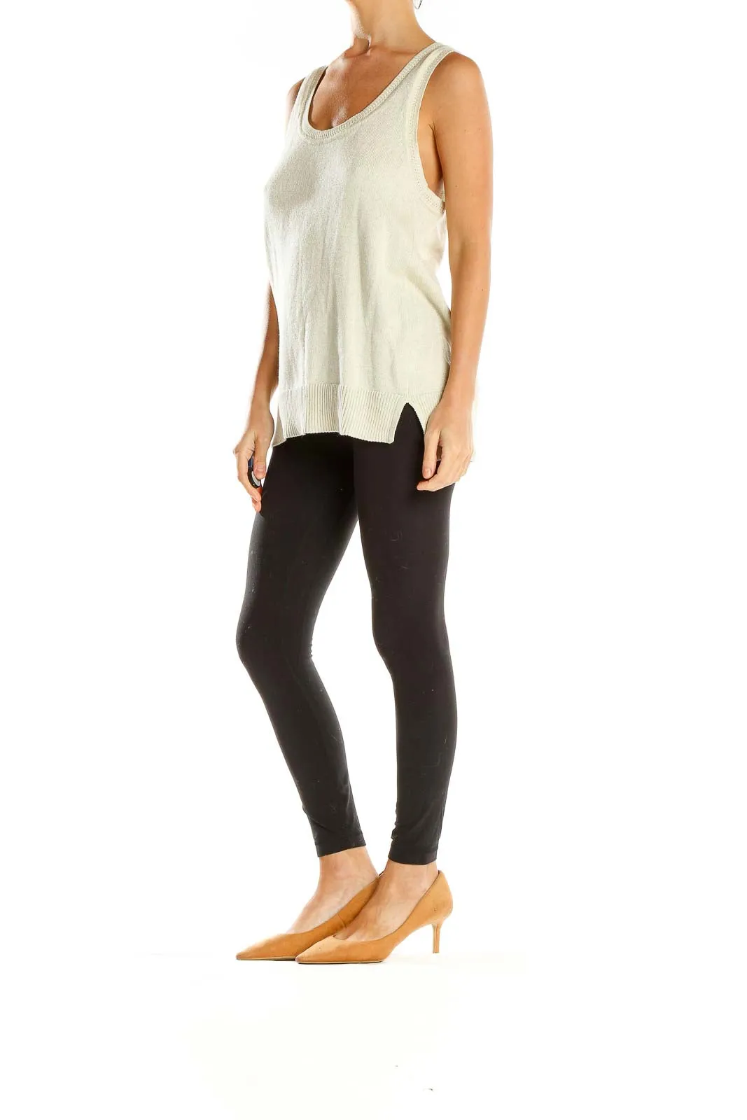 Cream Sleeveless Knit Tank Top