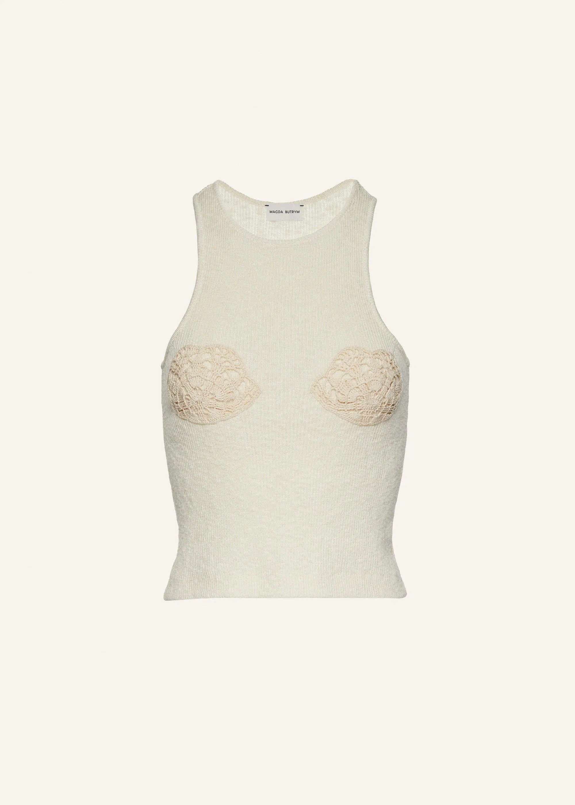 Crochet bra knit tank top in cream