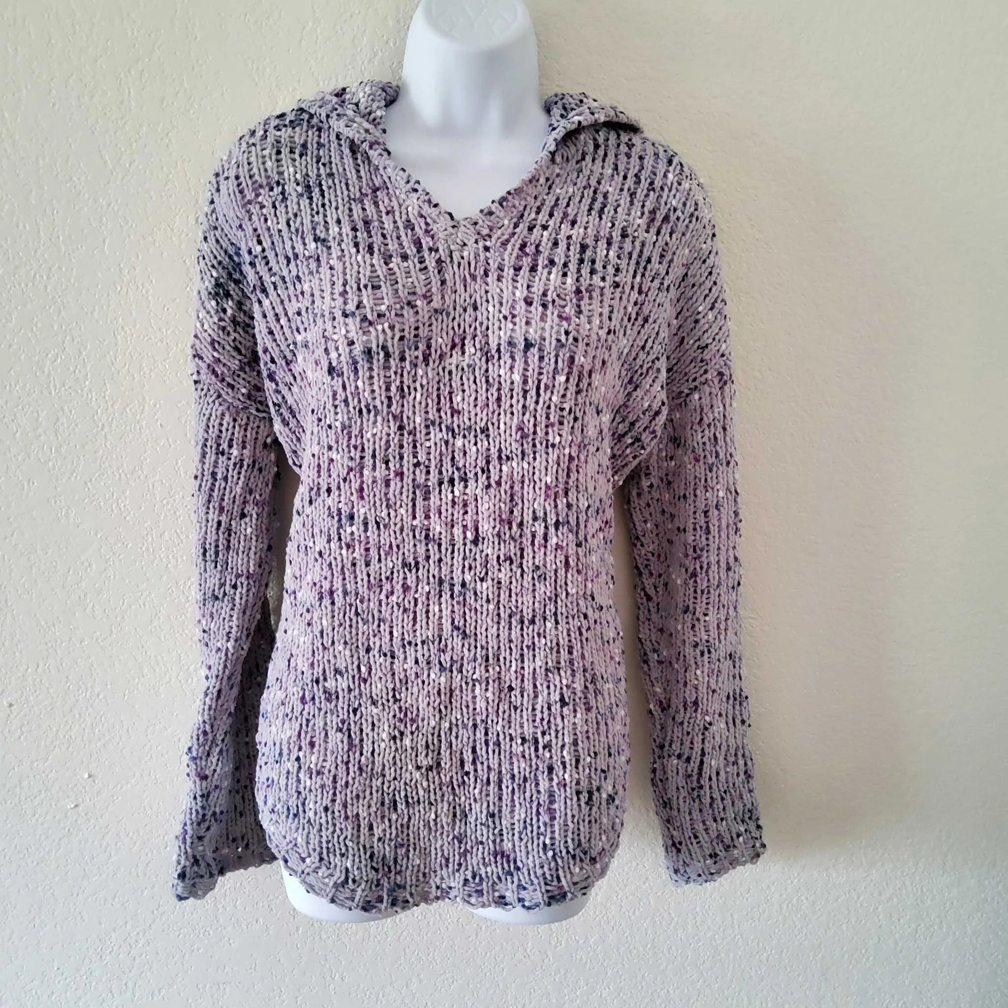 Cupio Stretch Purple Knit Hoodie Sweater, Women's Large