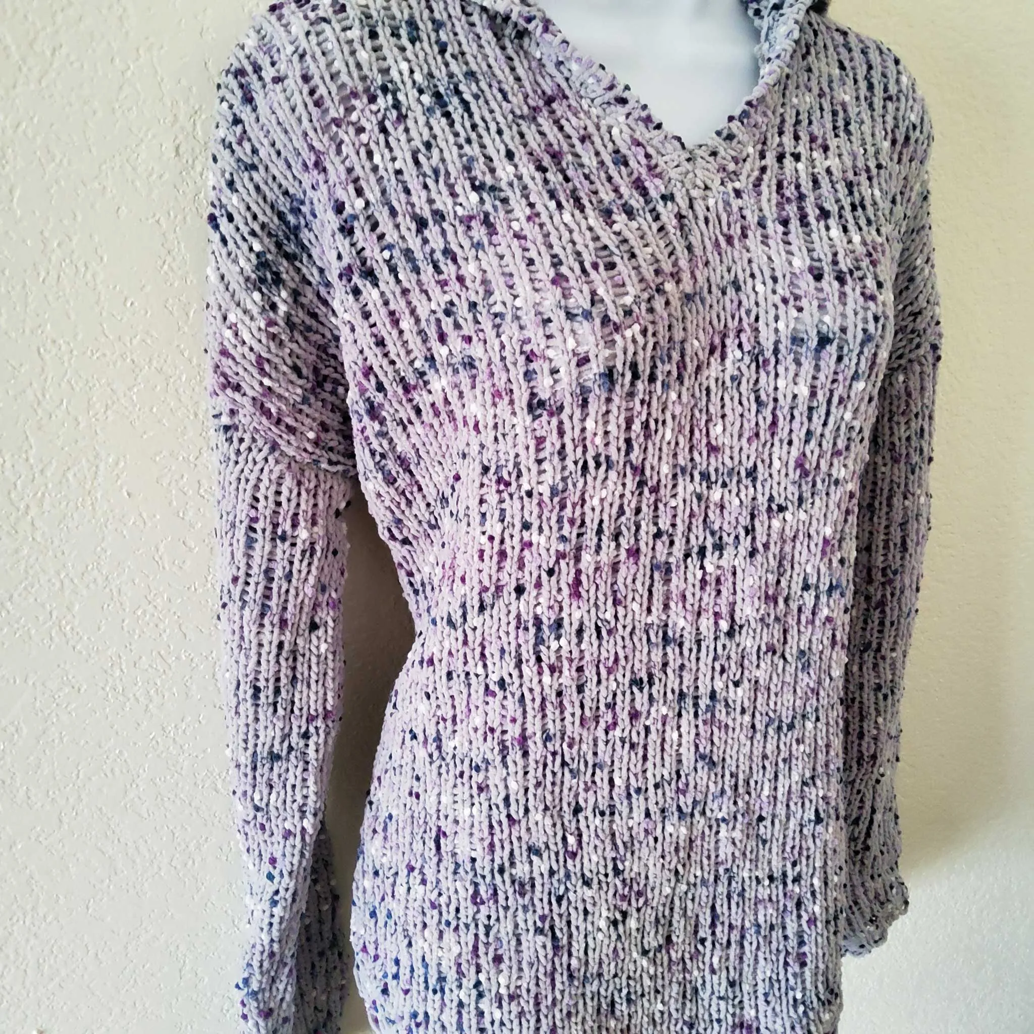 Cupio Stretch Purple Knit Hoodie Sweater, Women's Large