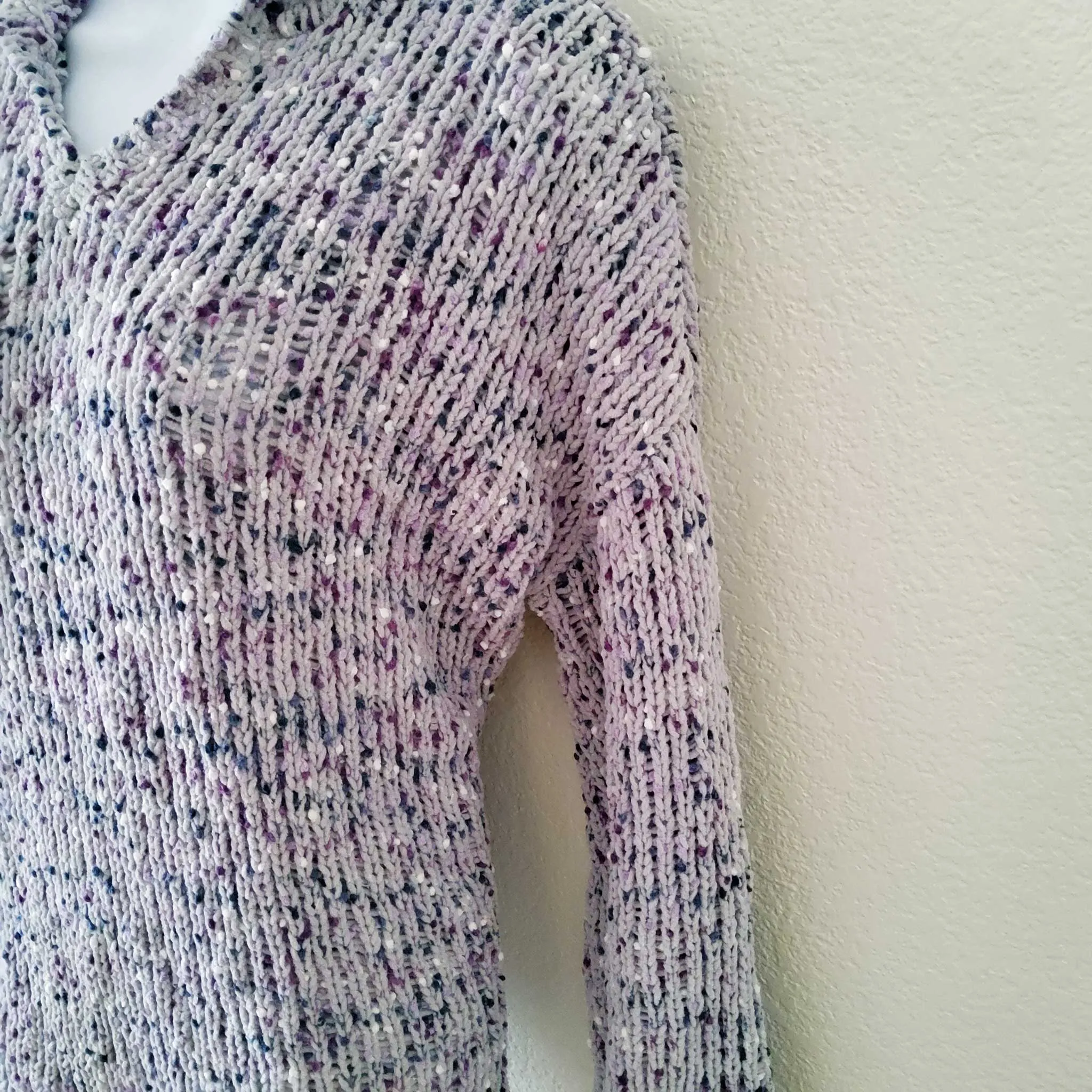 Cupio Stretch Purple Knit Hoodie Sweater, Women's Large