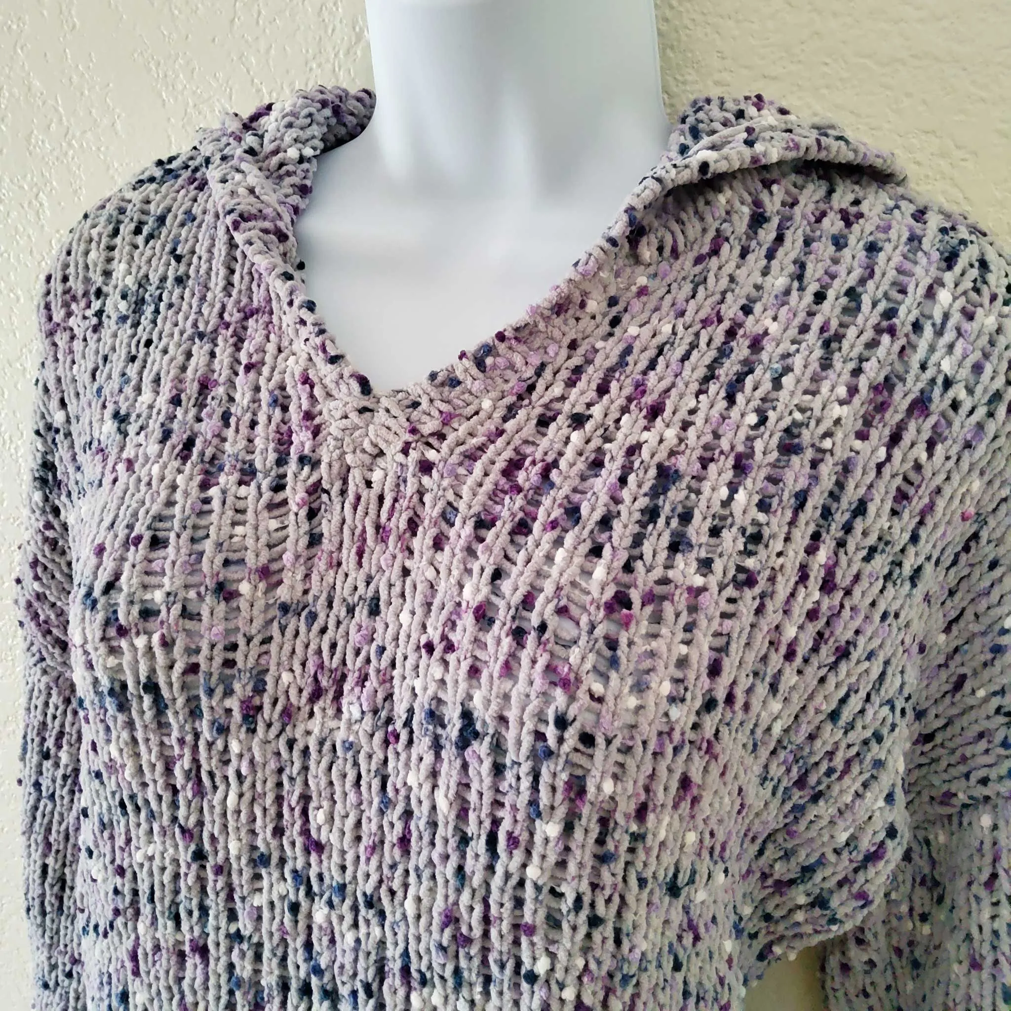 Cupio Stretch Purple Knit Hoodie Sweater, Women's Large