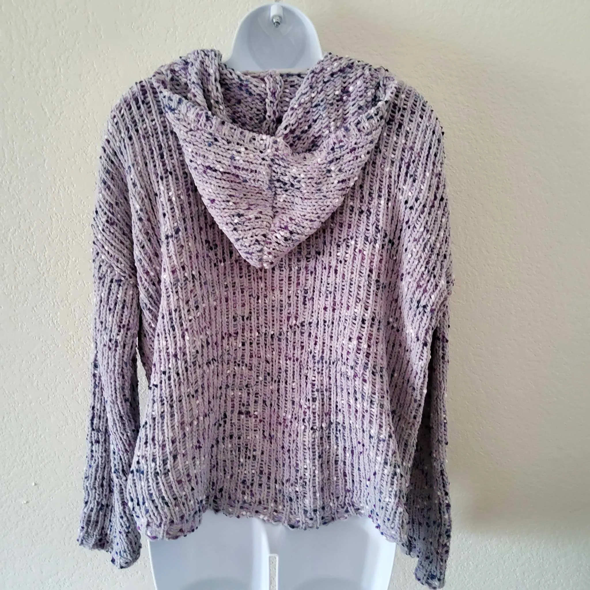 Cupio Stretch Purple Knit Hoodie Sweater, Women's Large