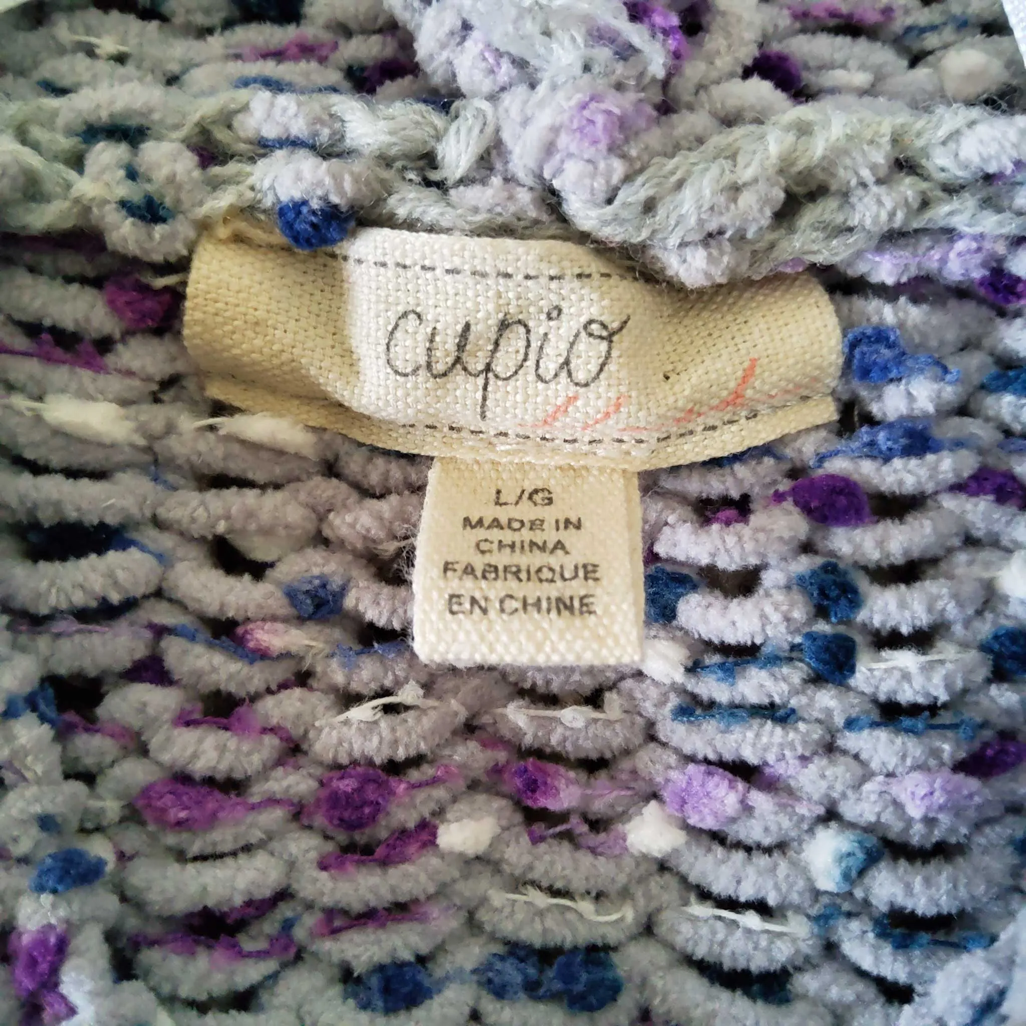 Cupio Stretch Purple Knit Hoodie Sweater, Women's Large