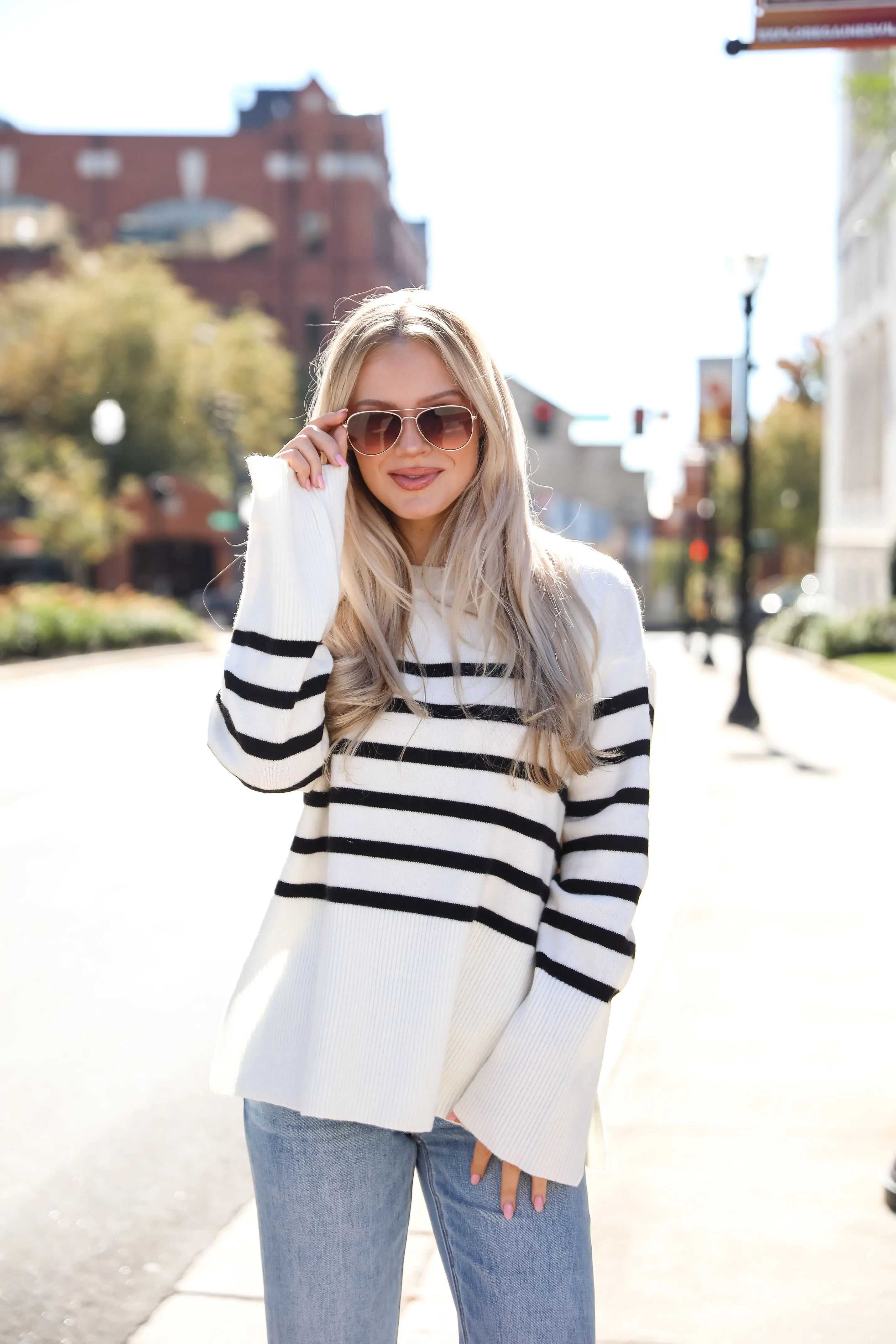 Curated Forecast Ivory Oversized Striped Sweater