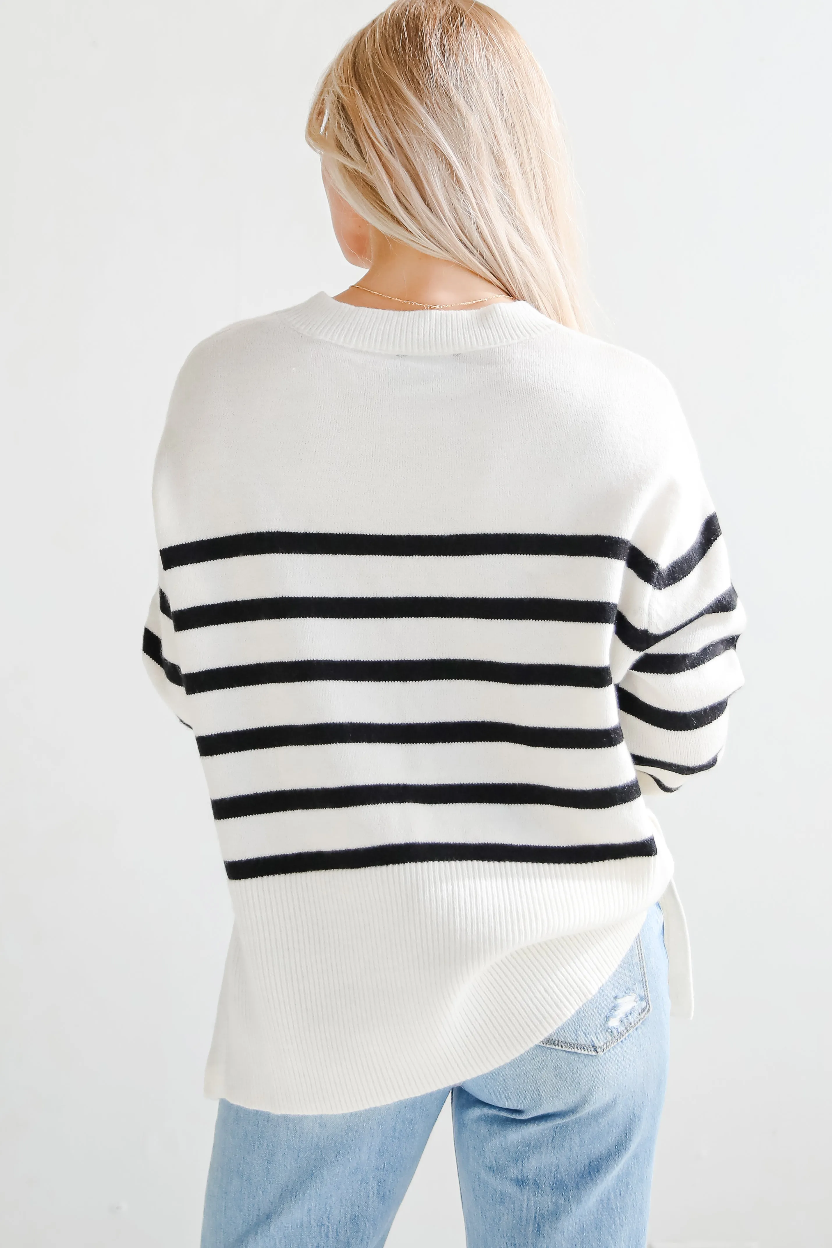 Curated Forecast Ivory Oversized Striped Sweater