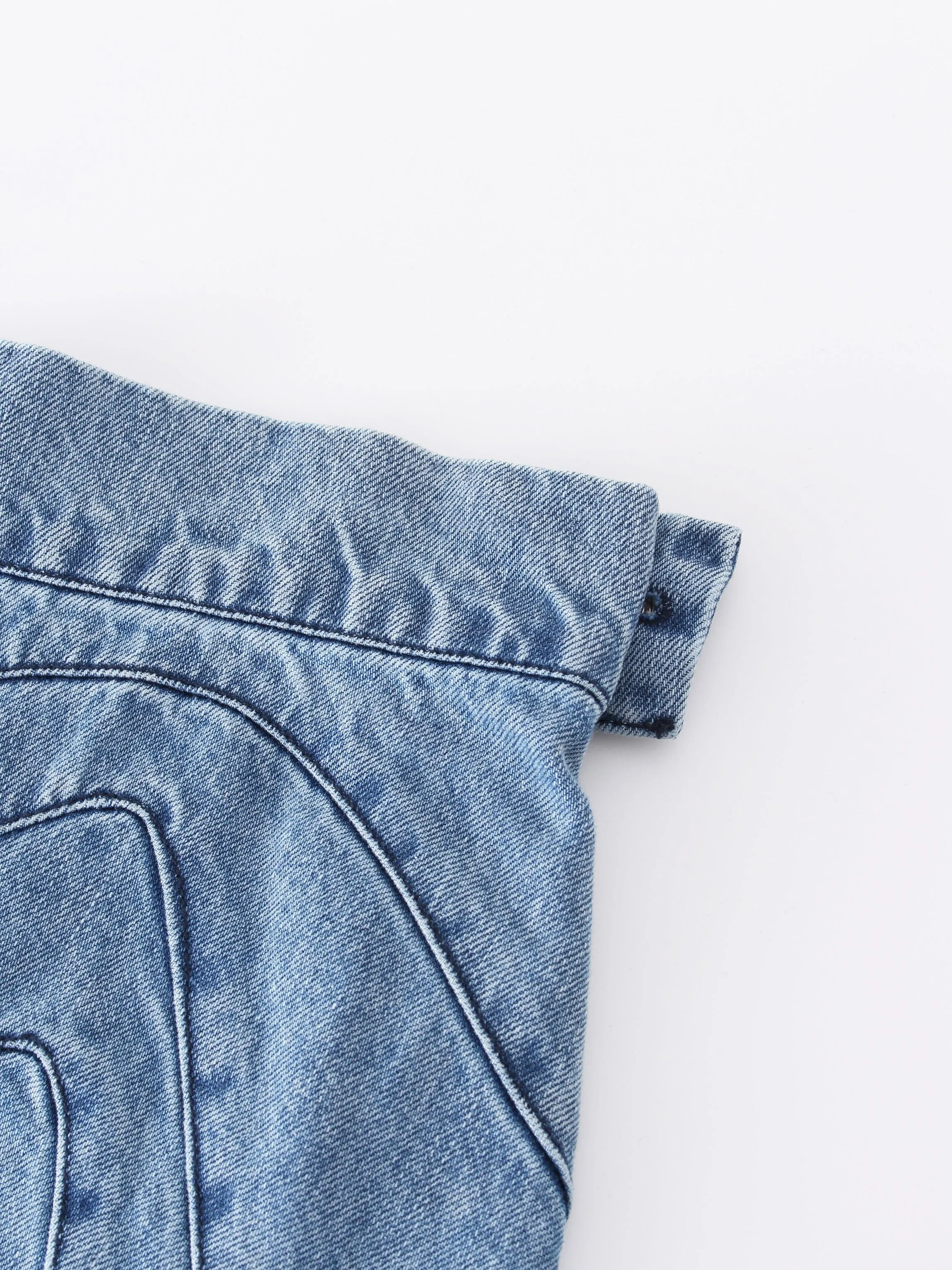 Curve Seam Denim Skirt-Blue Wash