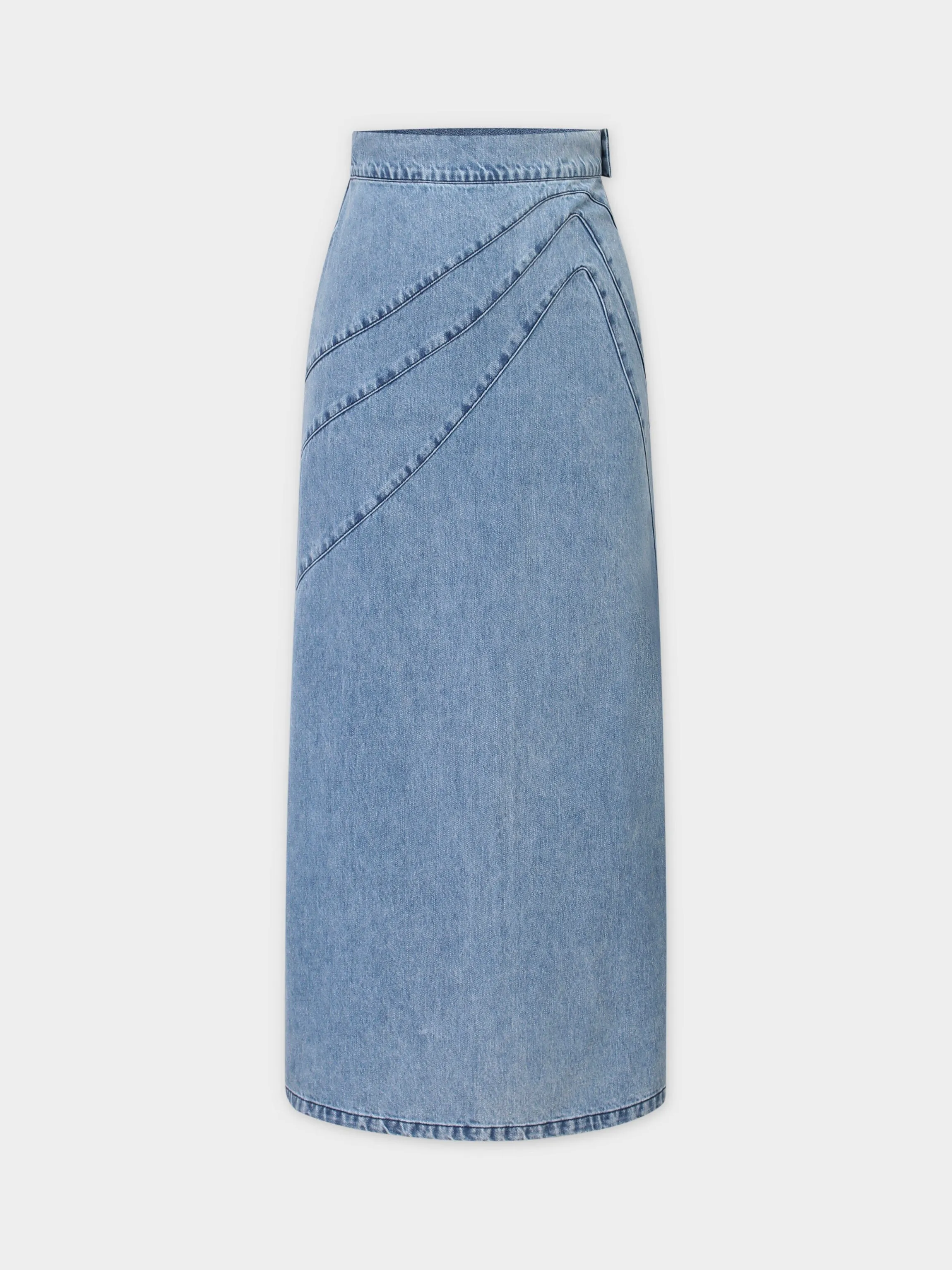 Curve Seam Denim Skirt-Blue Wash