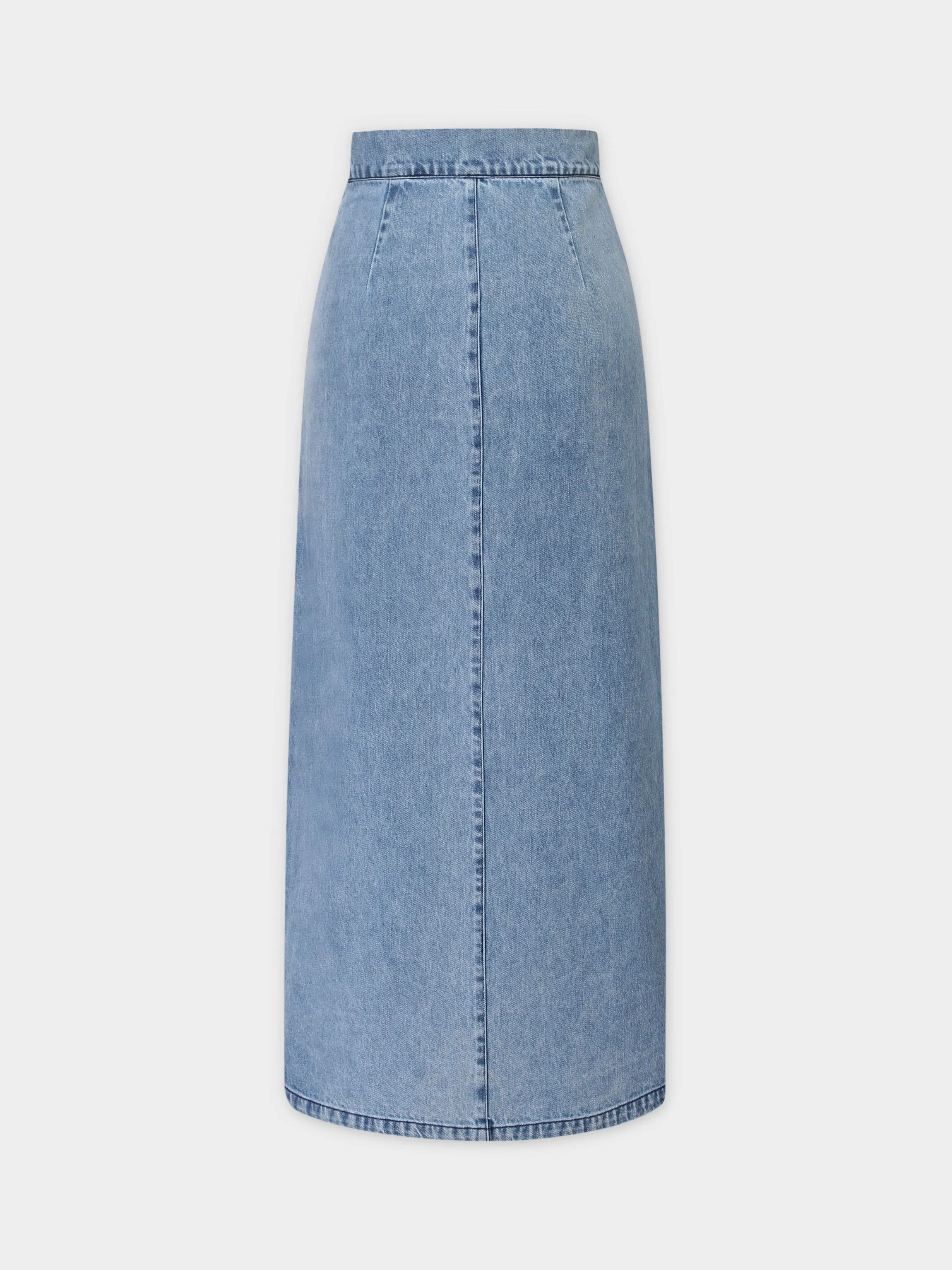Curve Seam Denim Skirt-Blue Wash