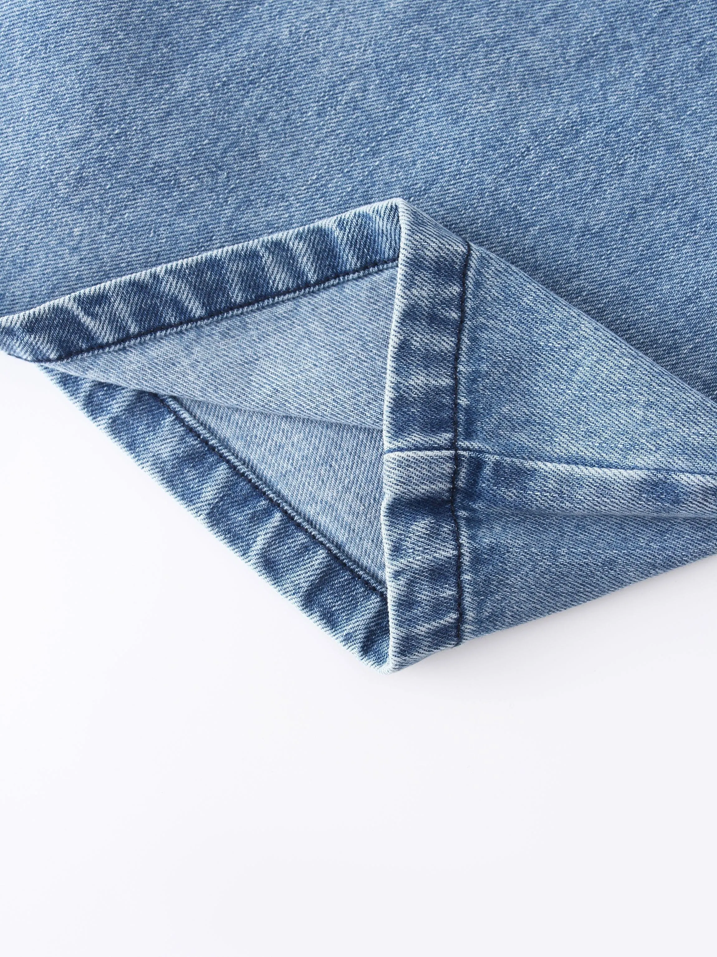 Curve Seam Denim Skirt-Blue Wash