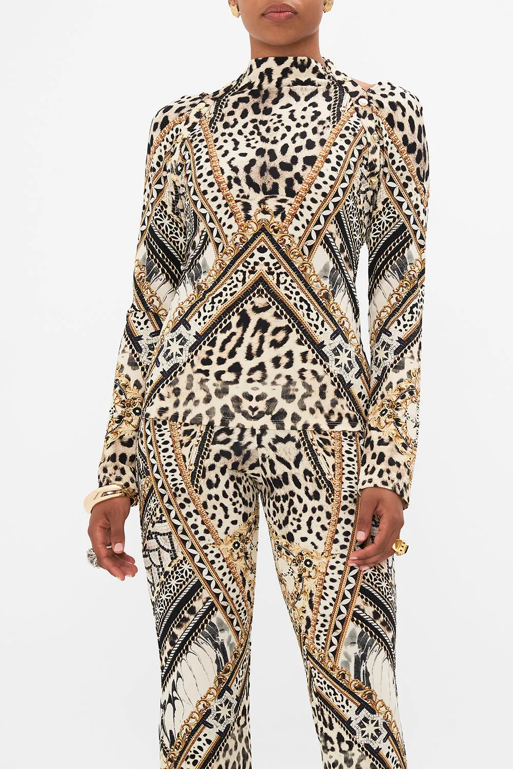 CUT OUT SHOULDER KNIT TOP MOSAIC MUSE