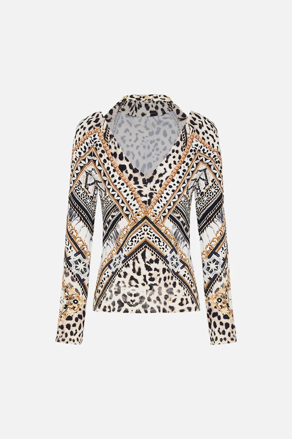 CUT OUT SHOULDER KNIT TOP MOSAIC MUSE