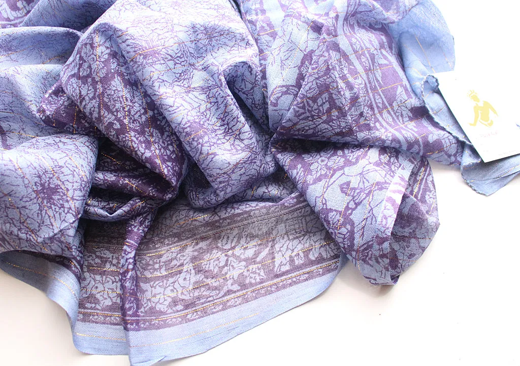 Dark Blue Color Cotton Flower Print Meditation Scarf From Nepal