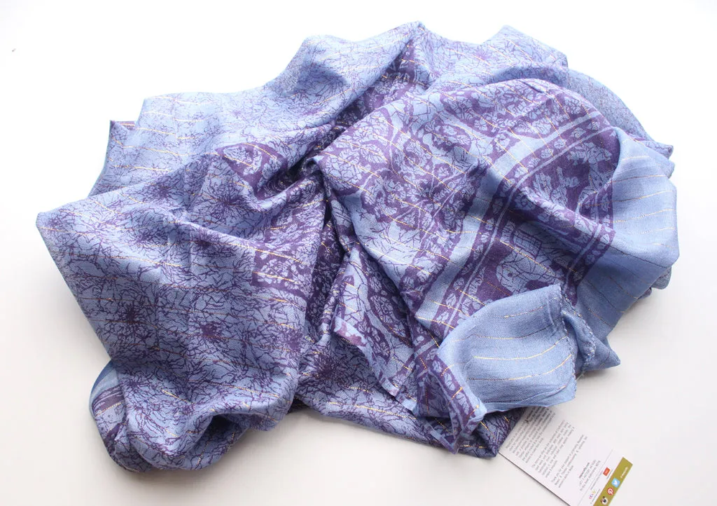 Dark Blue Color Cotton Flower Print Meditation Scarf From Nepal