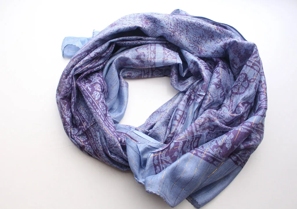 Dark Blue Color Cotton Flower Print Meditation Scarf From Nepal