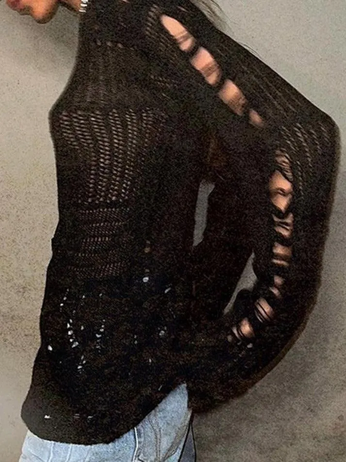 Distressed Crochet Knit Top