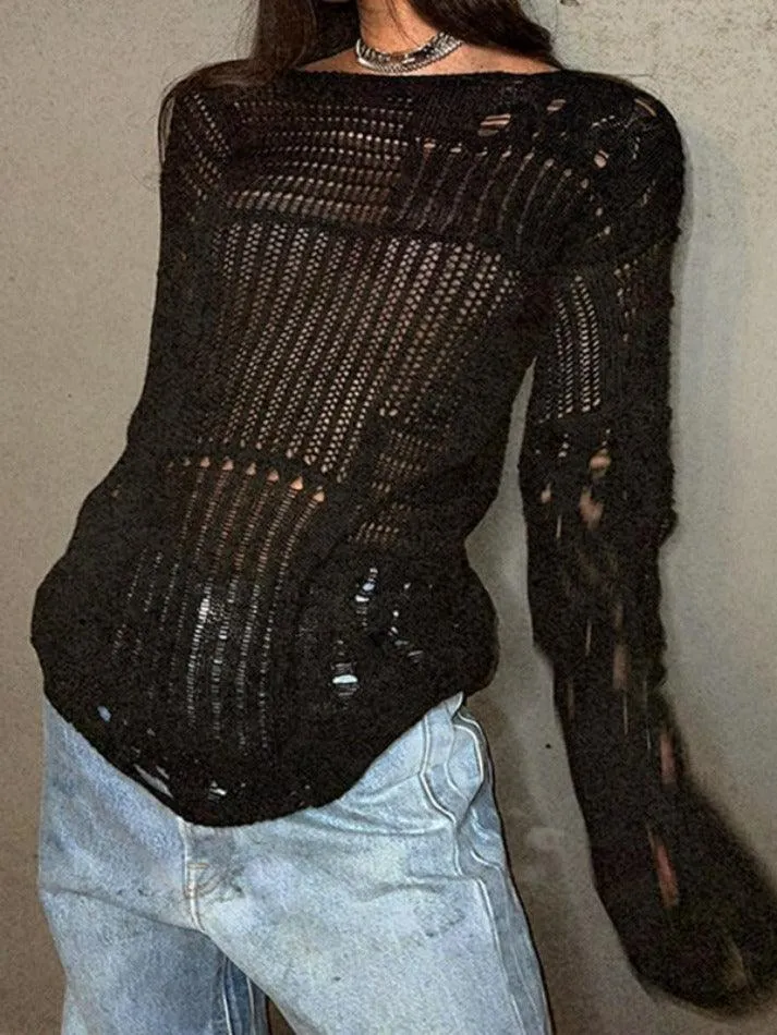 Distressed Crochet Knit Top