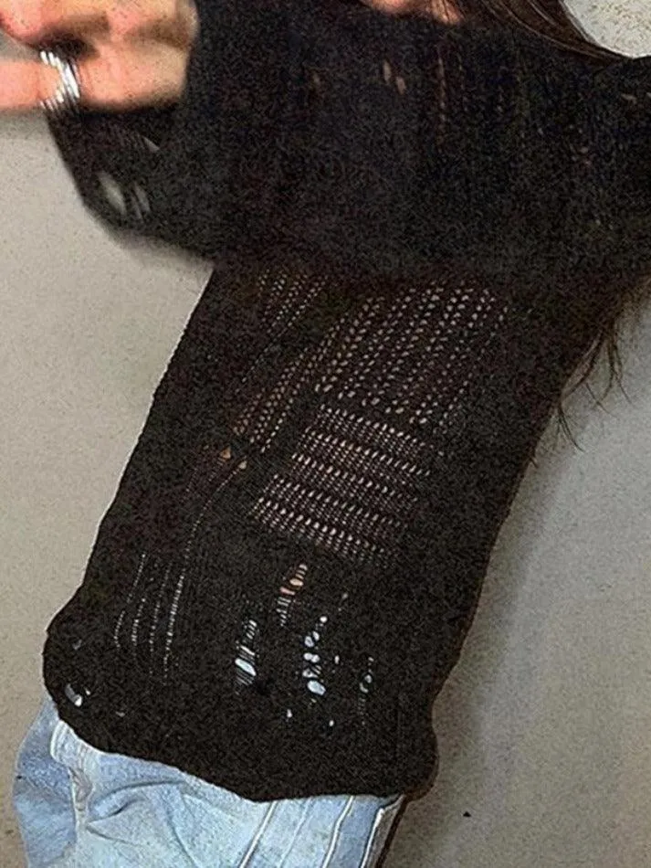 Distressed Crochet Knit Top