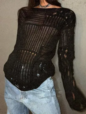 Distressed Crochet Knit Top