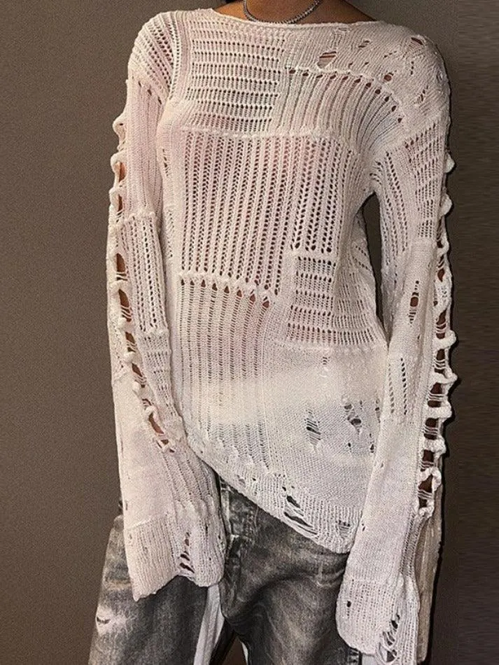 Distressed Crochet Knit Top
