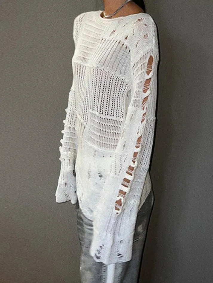 Distressed Crochet Knit Top