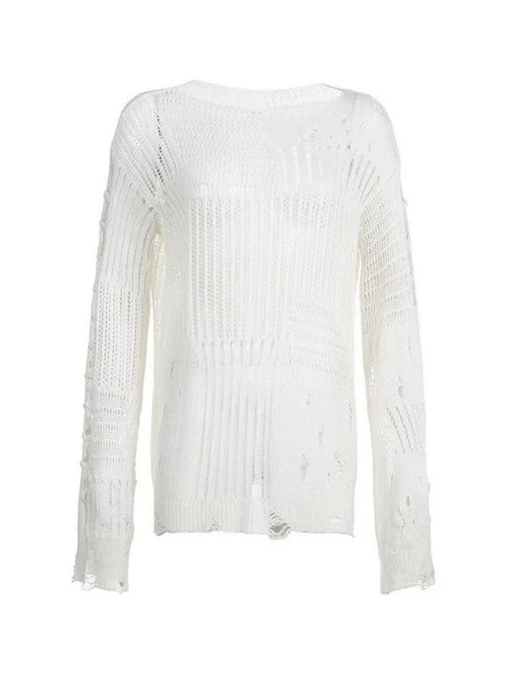 Distressed Crochet Knit Top