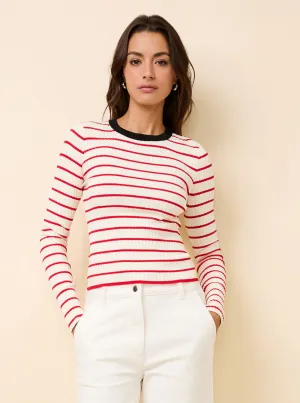 Dora Ribbed Knit Top Apple Red Stripe