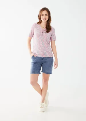 Elbow-Sleeve Lace-Up Knit Top
