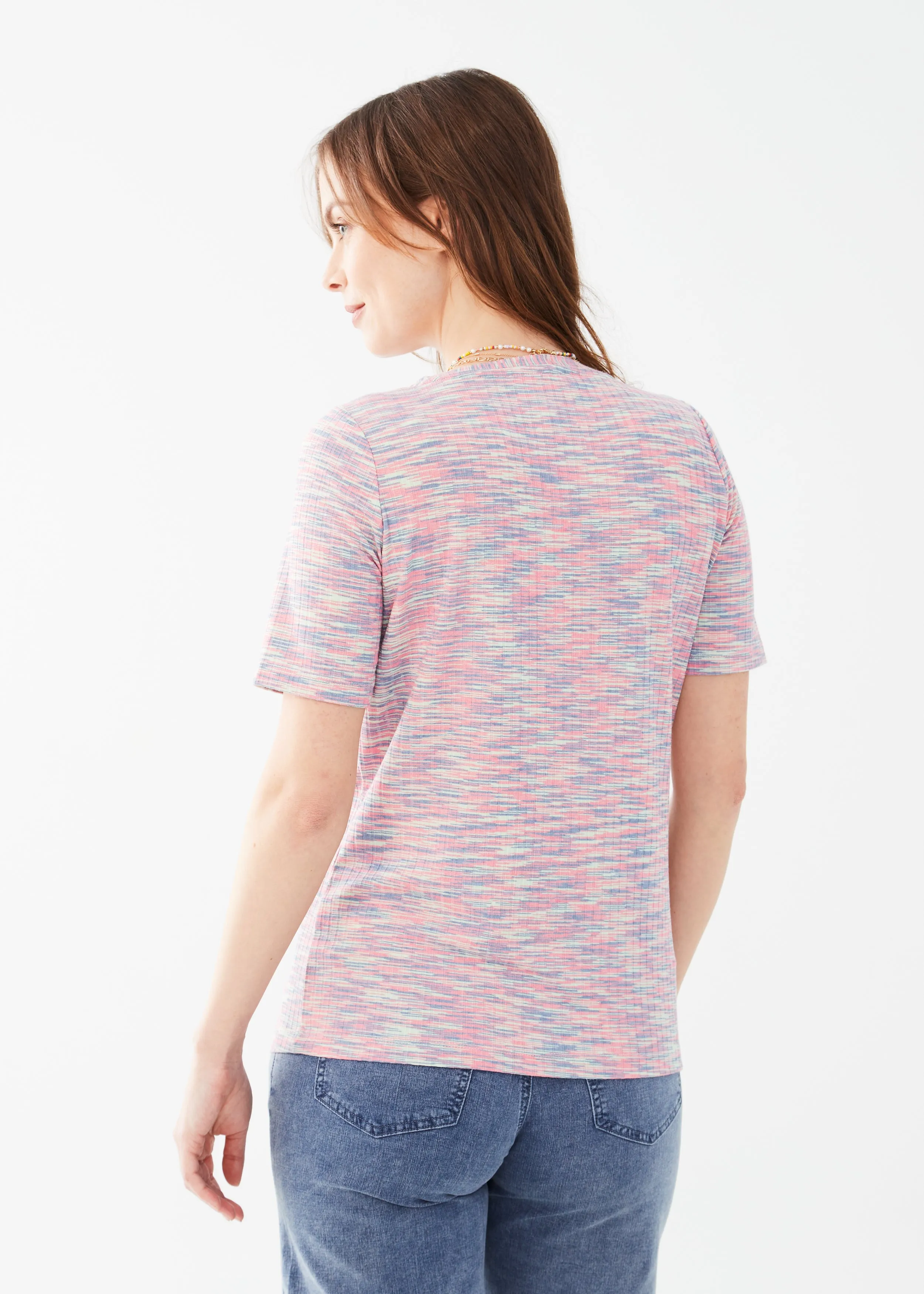 Elbow-Sleeve Lace-Up Knit Top