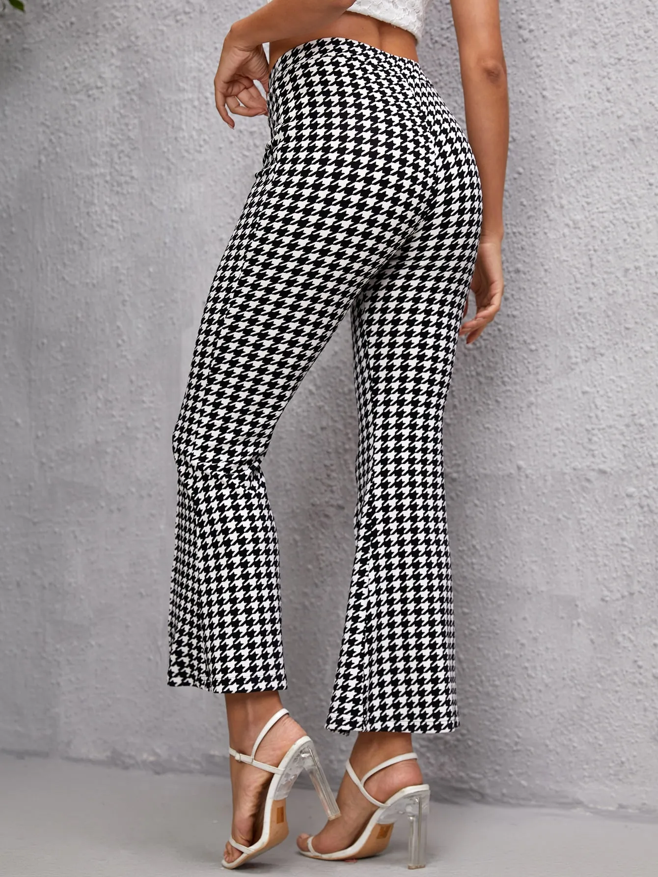 Elegant Houndstooth Split High Waist Long Women Pants