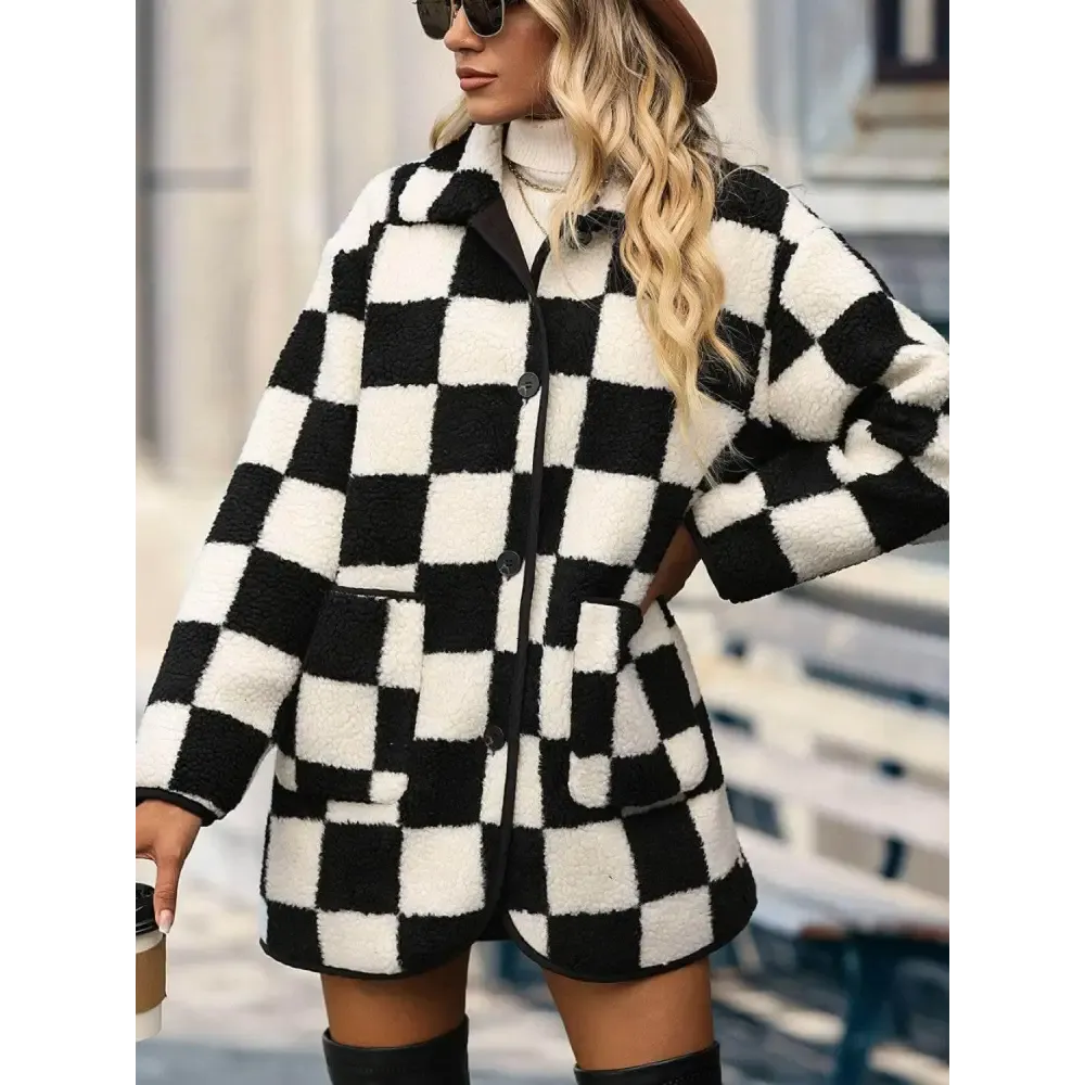 Elevate Your Wardrobe with the Checkered Button Front Coat in Luxury Fashion