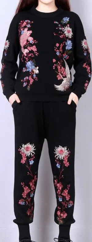 Embroidered Knit Sweatsuit