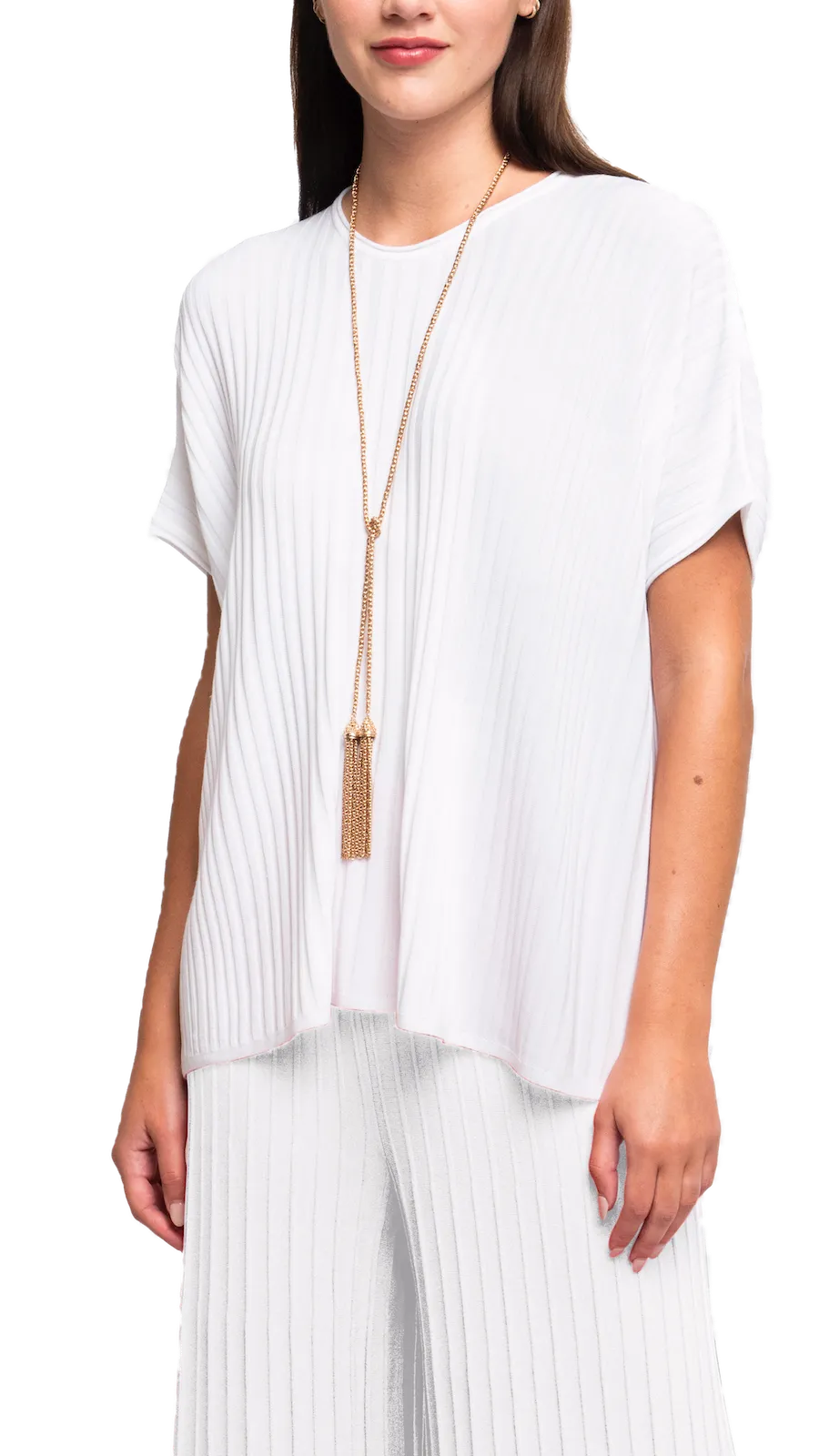 Erika Loose-Fitting Wide Rib Knit Drop Shoulder Top; White