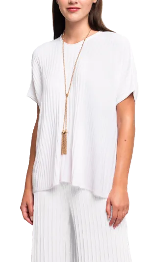 Erika Loose-Fitting Wide Rib Knit Drop Shoulder Top; White