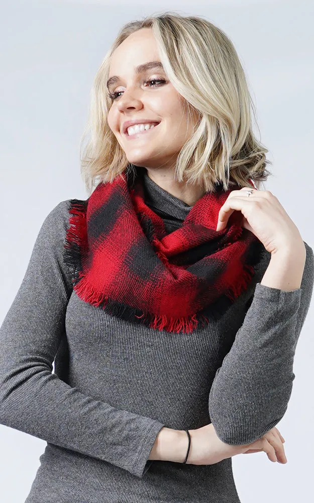 ESC10405 Plaid Infinity Scarf w/Fringes