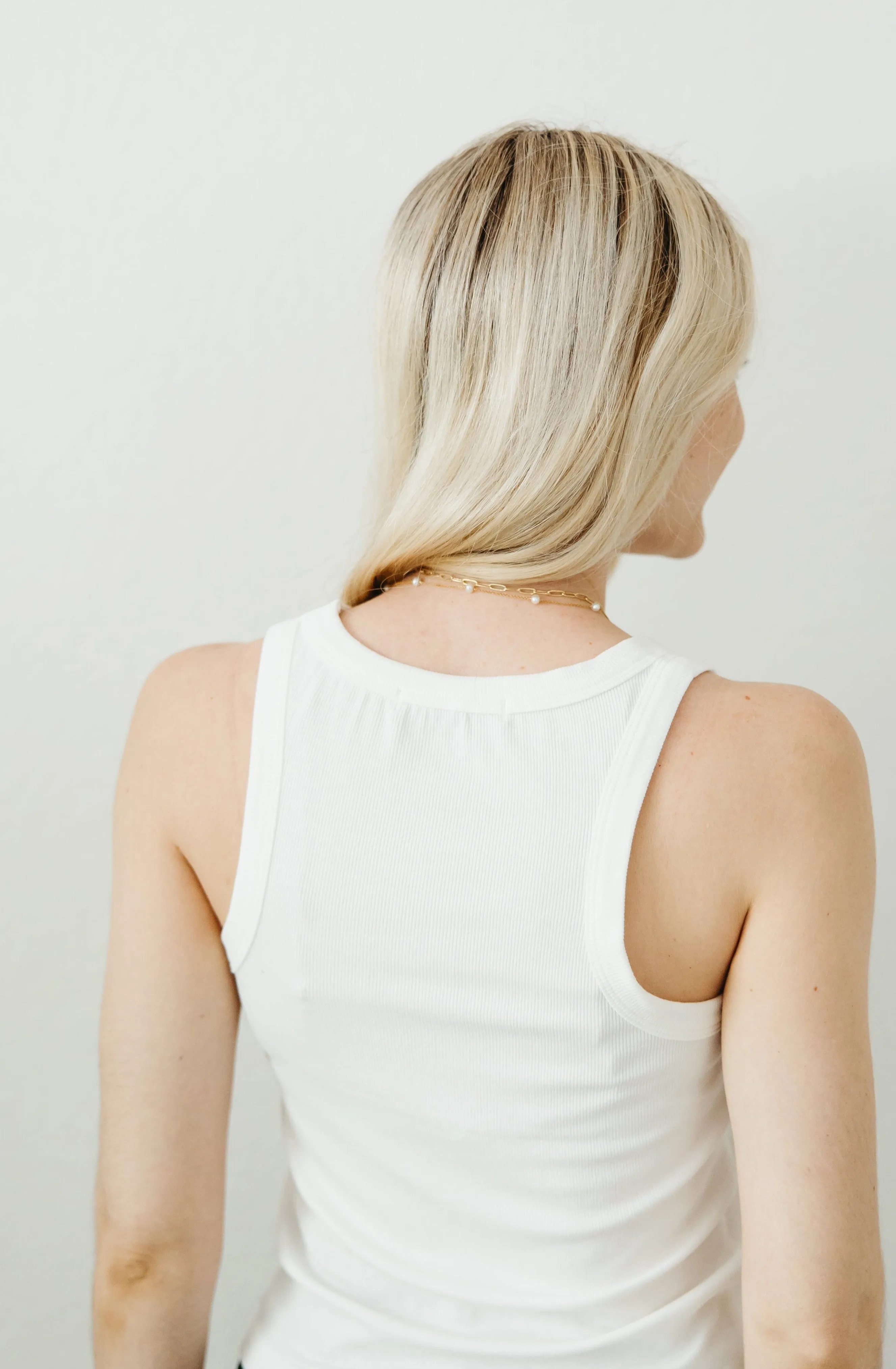 Everly Long Ribbed Knit Tank Top in White