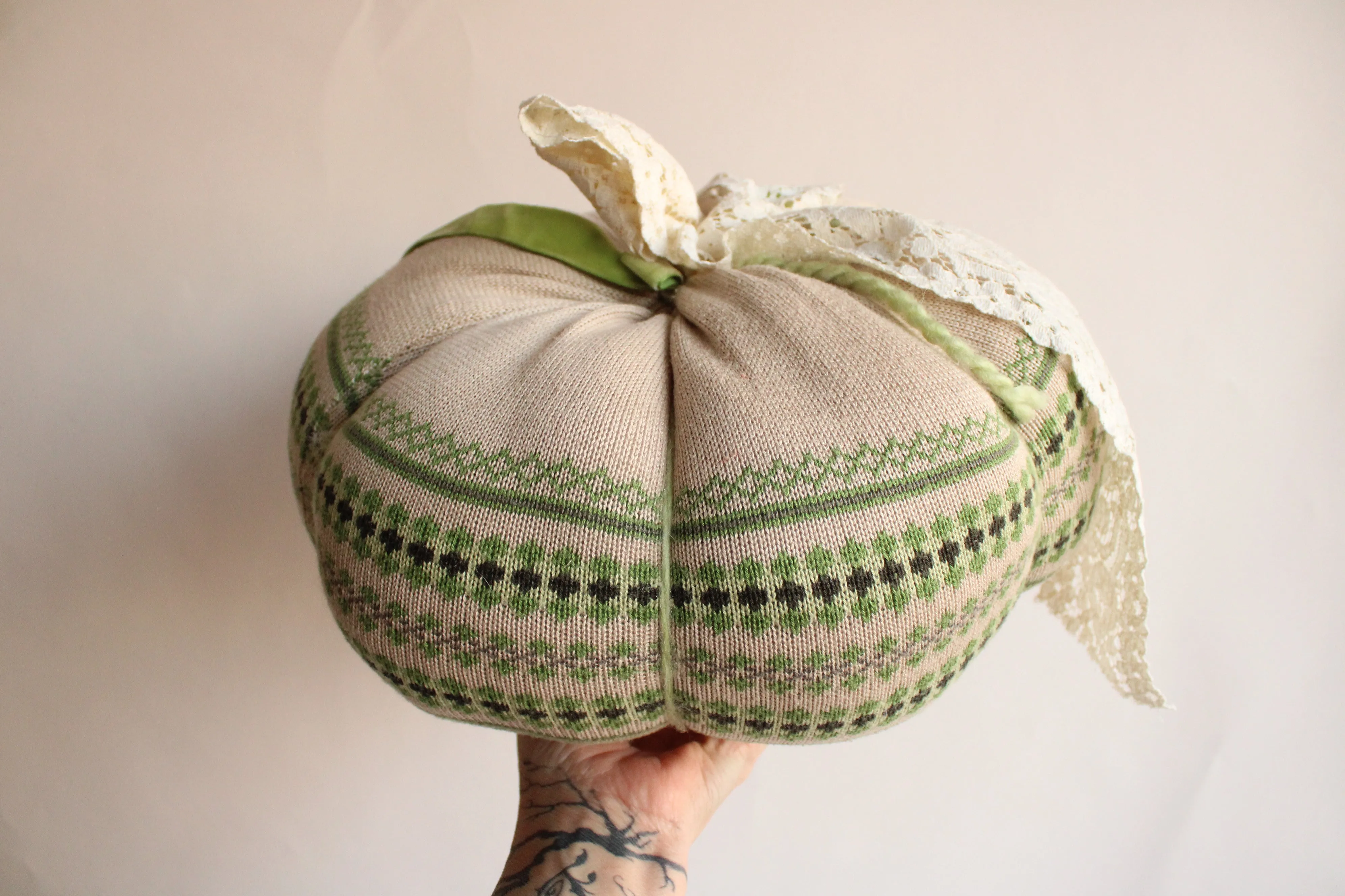 Extra Large Nordic Green Knit Pumpkin Pillow Pouf