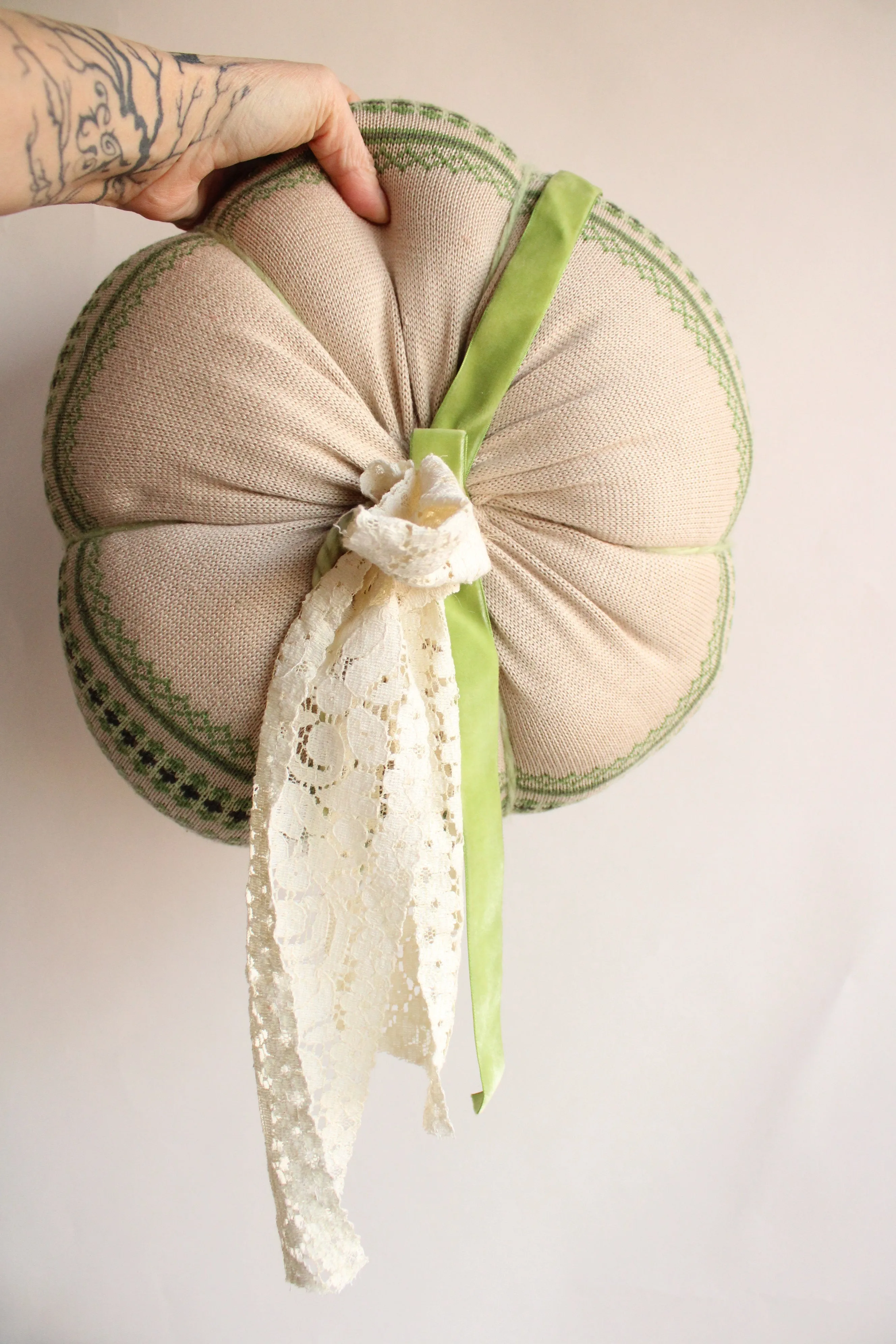 Extra Large Nordic Green Knit Pumpkin Pillow Pouf